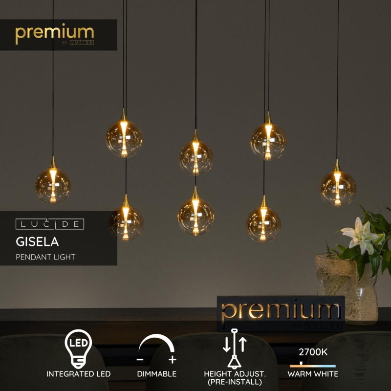 Lucide GISELA - Závesné svietidlo - LED Dim. - 8x3,9W 2700K - Jantárová